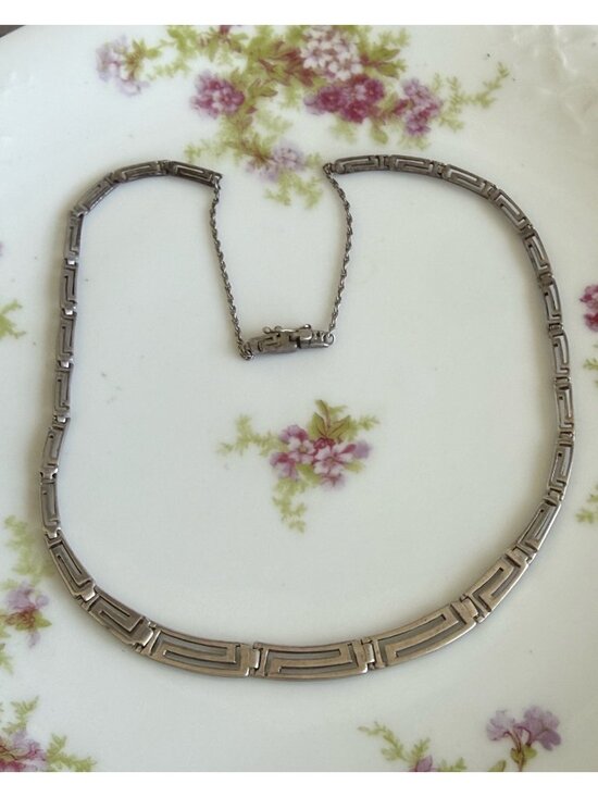 Unbranded Jewelry - Vintage 70's Sterling 925 Silver Greek Key Graduated Necklace 20.5" long 21 g